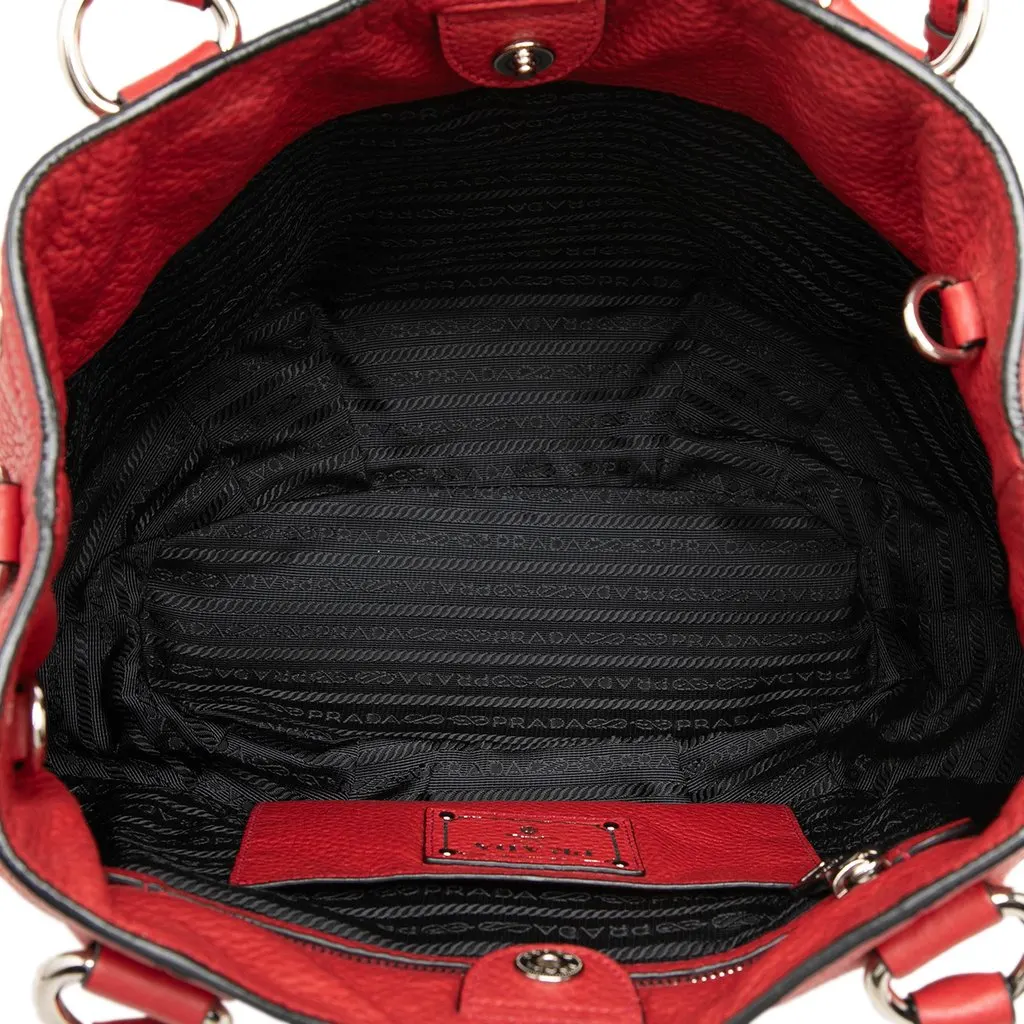 Prada Vitello Daino Open Convertible Tote Red Leather Very good - Model View