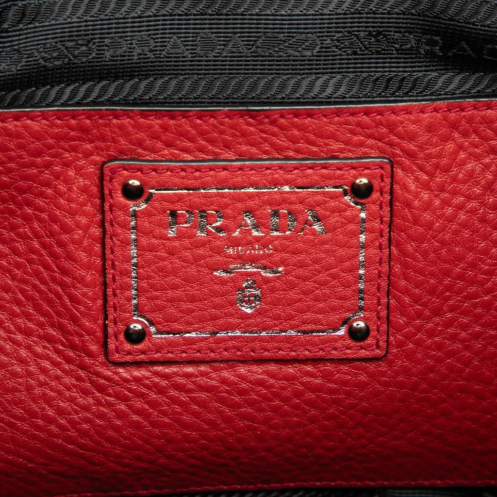 Prada Vitello Daino Open Convertible Tote Red Leather Very good - Box View