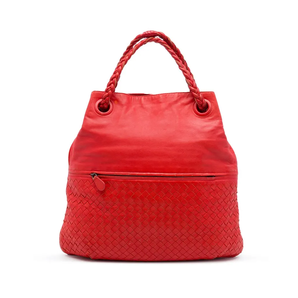 Bottega Veneta Nappa Intrecciato Julie Tote Red Leather Good - Front View