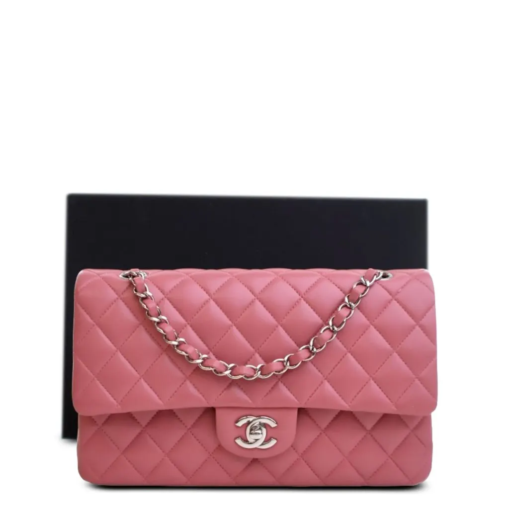 Chanel Medium Classic Lambskin Double Flap Pink Leather Very good - Box View