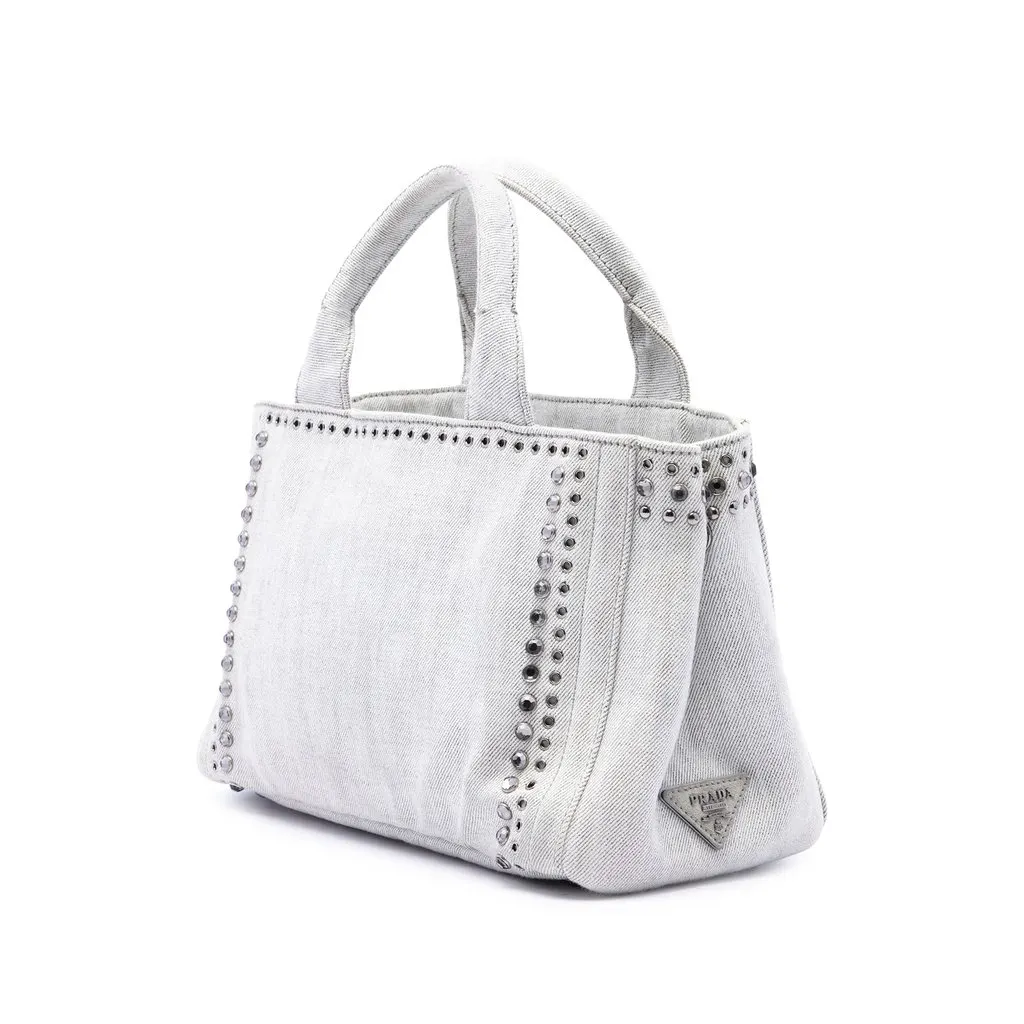 Prada Small Denim Canapa Bijoux and Grommet Satchel Grey Denim Very good - Back View