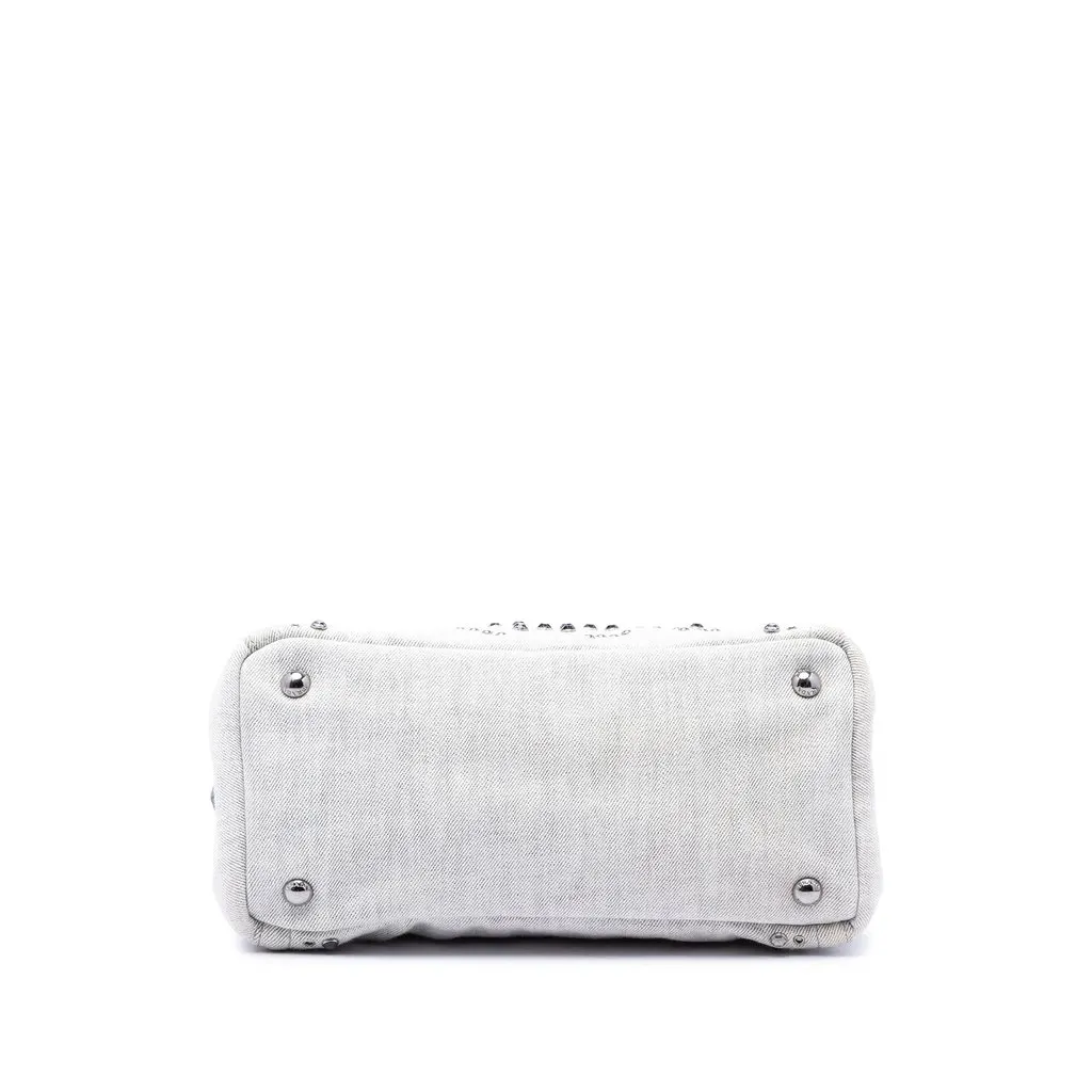 Prada Small Denim Canapa Bijoux and Grommet Satchel Grey Denim Very good - Inside View