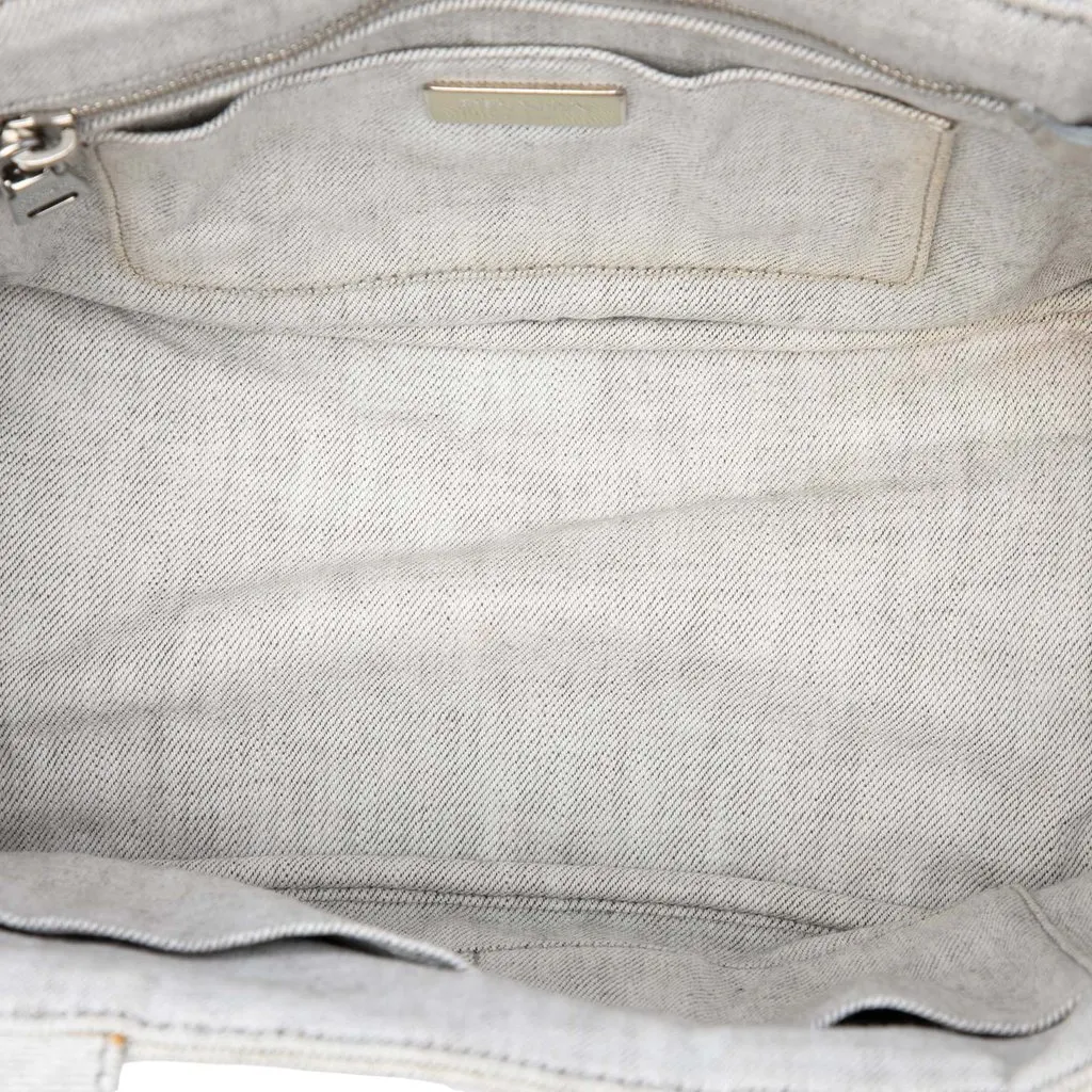 Prada Small Denim Canapa Bijoux and Grommet Satchel Grey Denim Very good - Model View