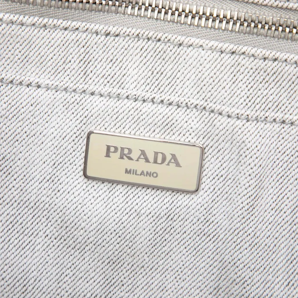 Prada Small Denim Canapa Bijoux and Grommet Satchel Grey Denim Very good - Box View
