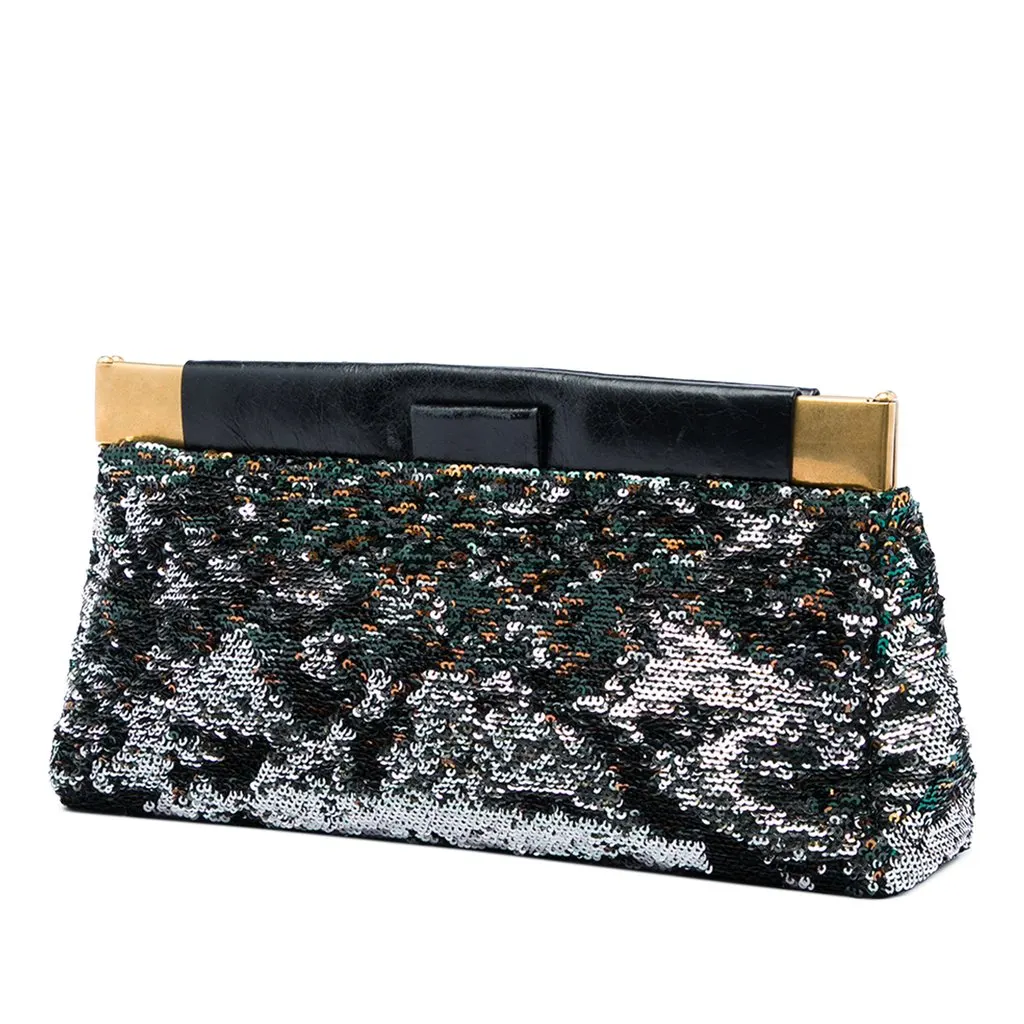 Miu Miu Sequin Frame Clutch Black Bead Very good - Back View