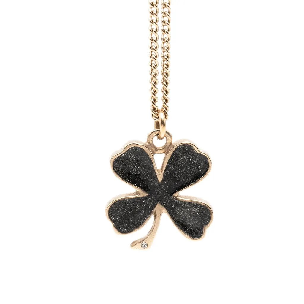 Chanel CC Gold Plated and Enamel Strass Faux Pearl Clover Pendant Necklace Gold Metal Very good - Back View