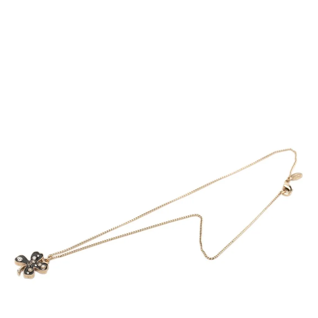 Chanel CC Gold Plated and Enamel Strass Faux Pearl Clover Pendant Necklace Gold Metal Very good - Inside View