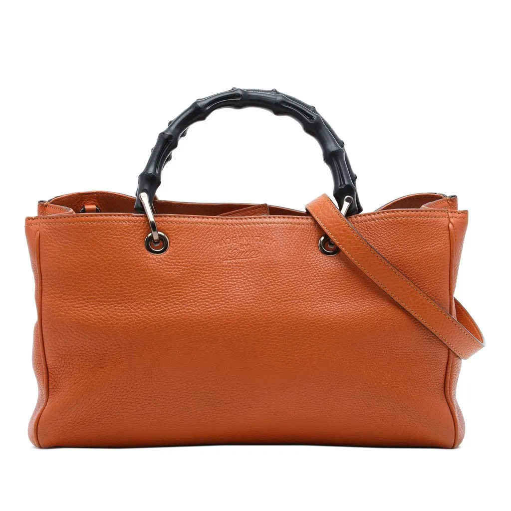 Gucci Medium Calfskin Bamboo Shopper Satchel Orange Leather Very good - Front View