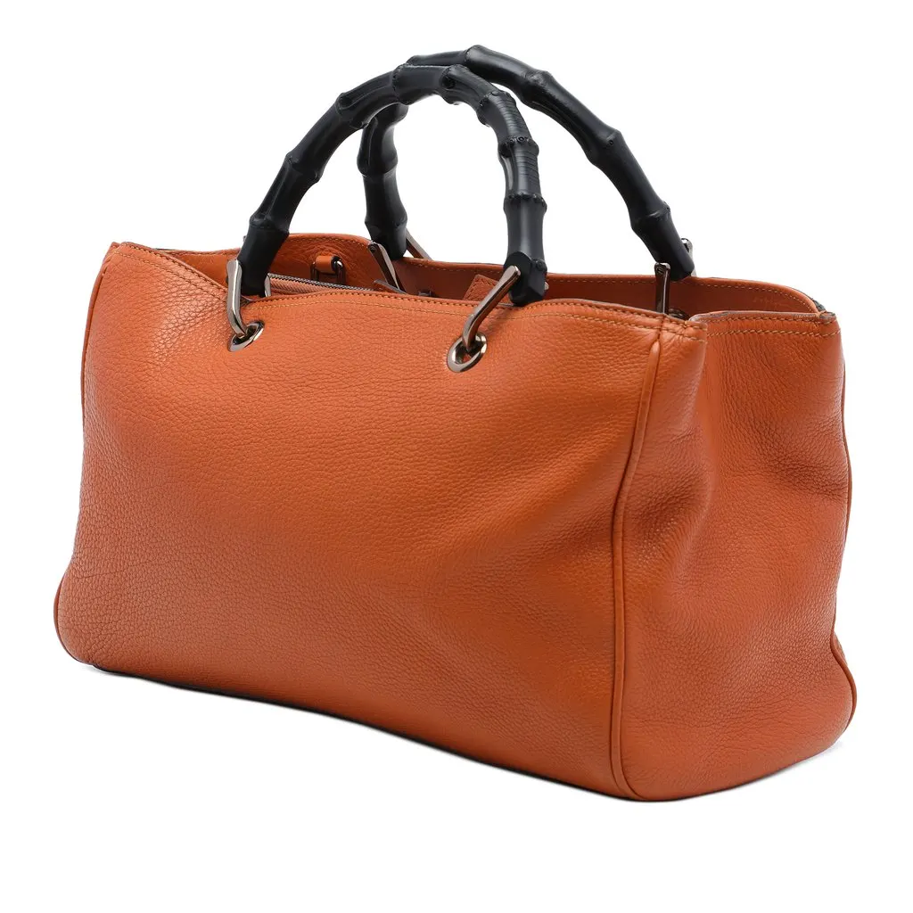 Gucci Medium Calfskin Bamboo Shopper Satchel Orange Leather Very good - Back View