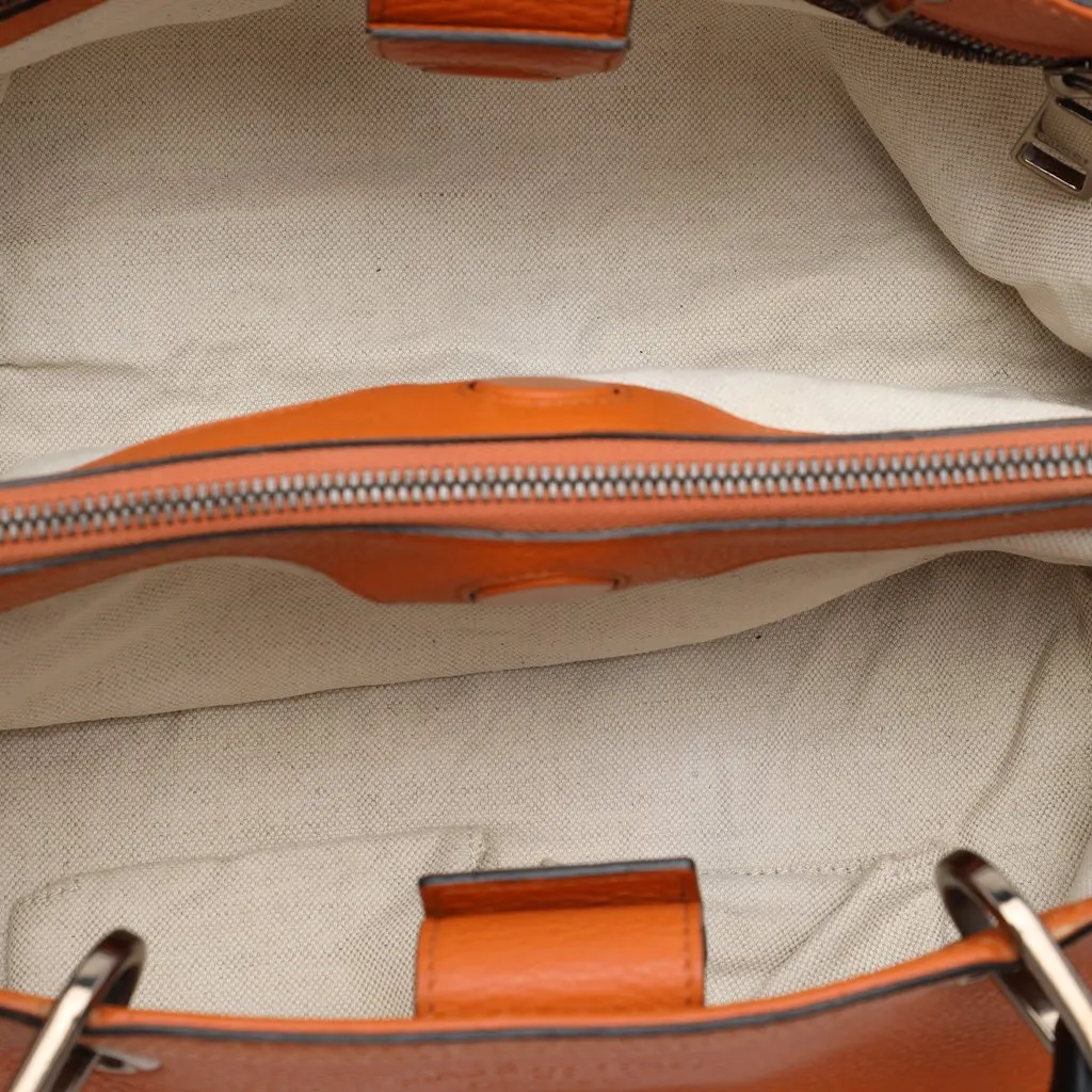 Gucci Medium Calfskin Bamboo Shopper Satchel Orange Leather Very good - Model View