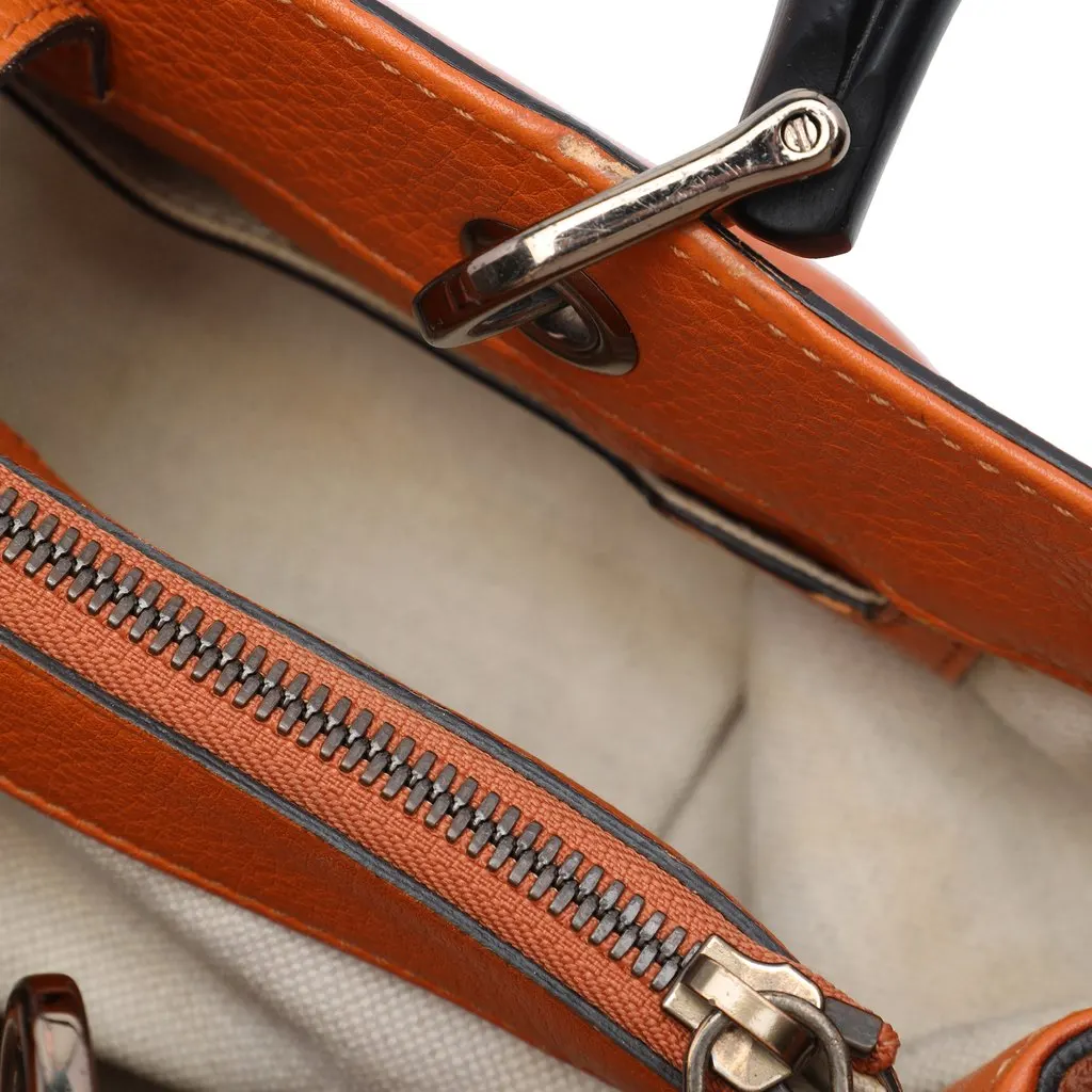 Gucci Medium Calfskin Bamboo Shopper Satchel Orange Leather Very good - Box View