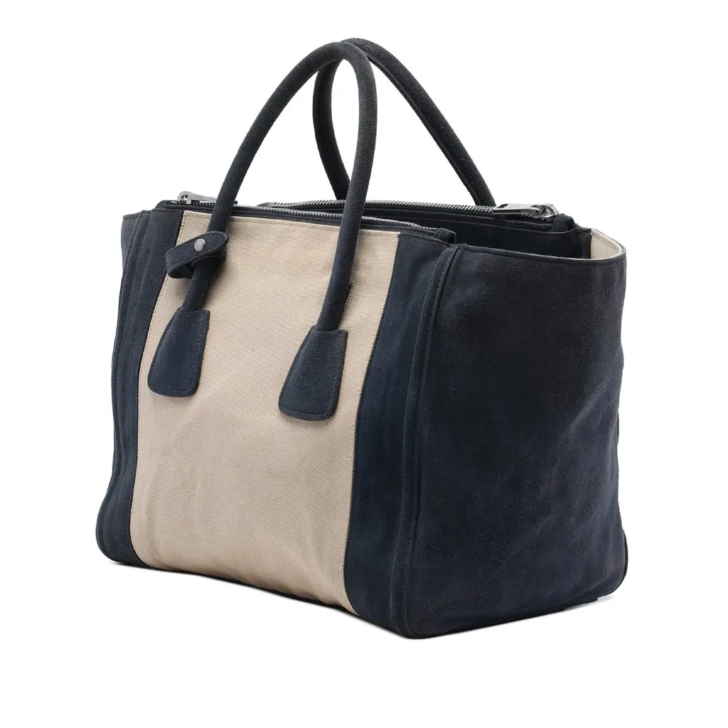 Prada Canvas and Suede Twin Pocket Double Handle Satchel Beige Very good - Back View