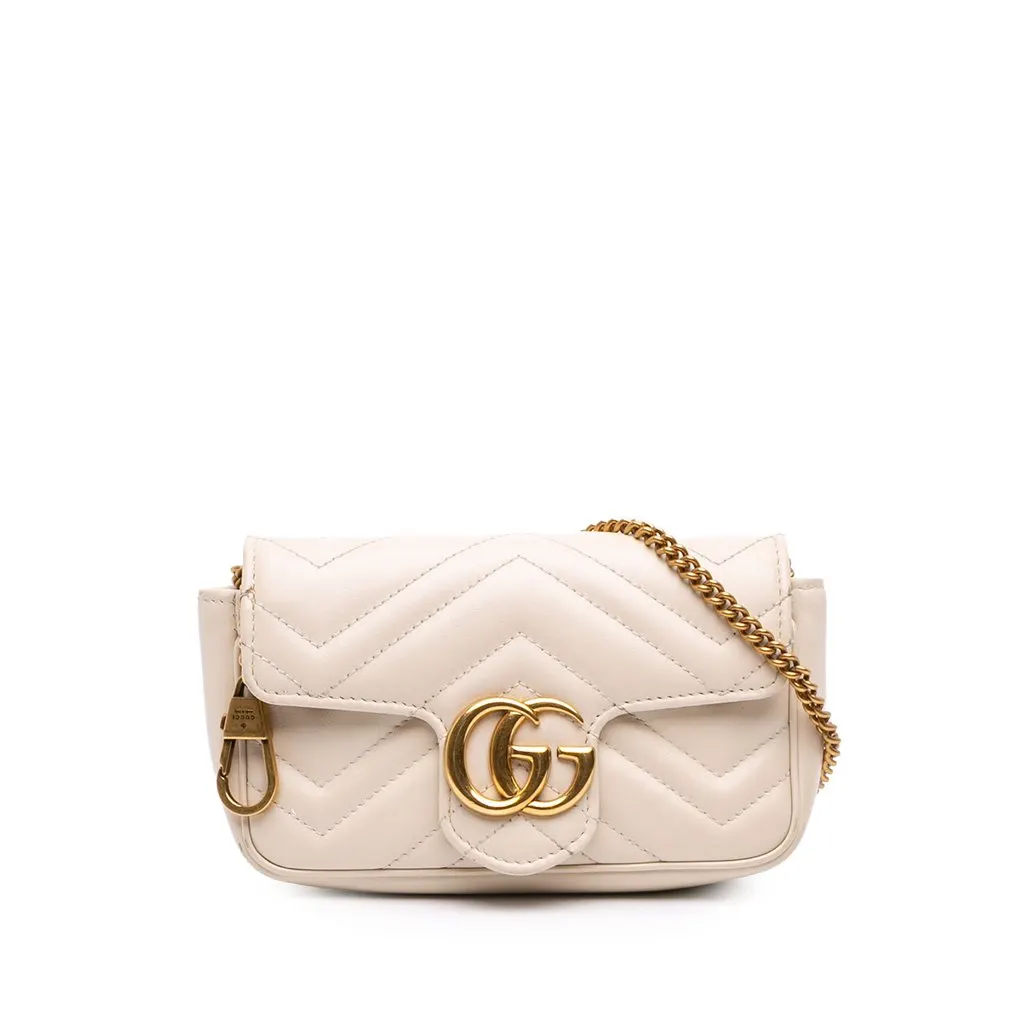 Gucci Mini GG Marmont Matelasse Calfskin Flap Crossbody White Leather Good - Front View