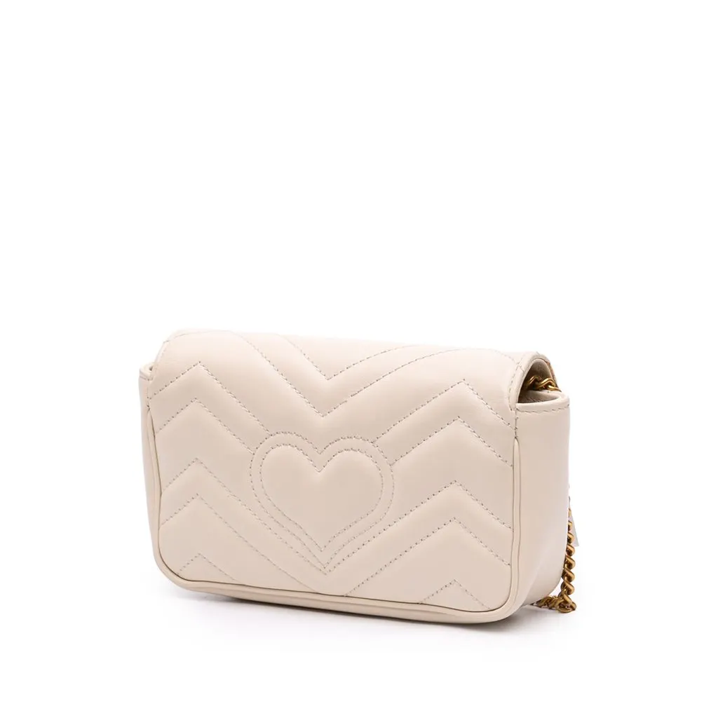 Gucci Mini GG Marmont Matelasse Calfskin Flap Crossbody White Leather Good - Back View