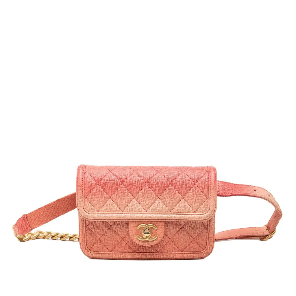 Chanel Quilted Caviar Sunset On The Sea Flap Belt Bag Pink Leather Very good - Front View