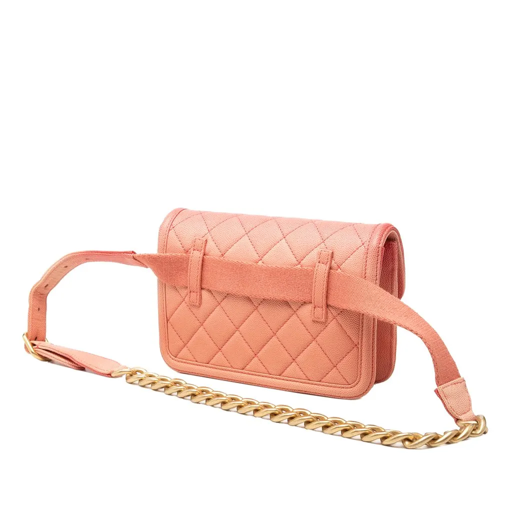 Chanel Quilted Caviar Sunset On The Sea Flap Belt Bag Pink Leather Very good - Back View