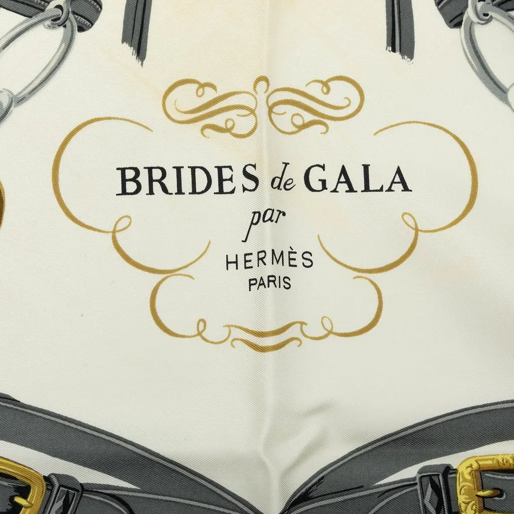 Hermès Brides de Gala Silk Scarf 90 White Silk Very good - Inside View