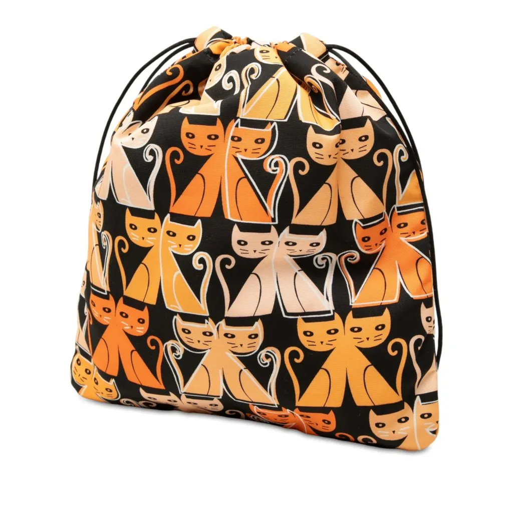 Miu Miu Nylon Cat Print Drawstring Pouch Black Polyamide Very good - Back View