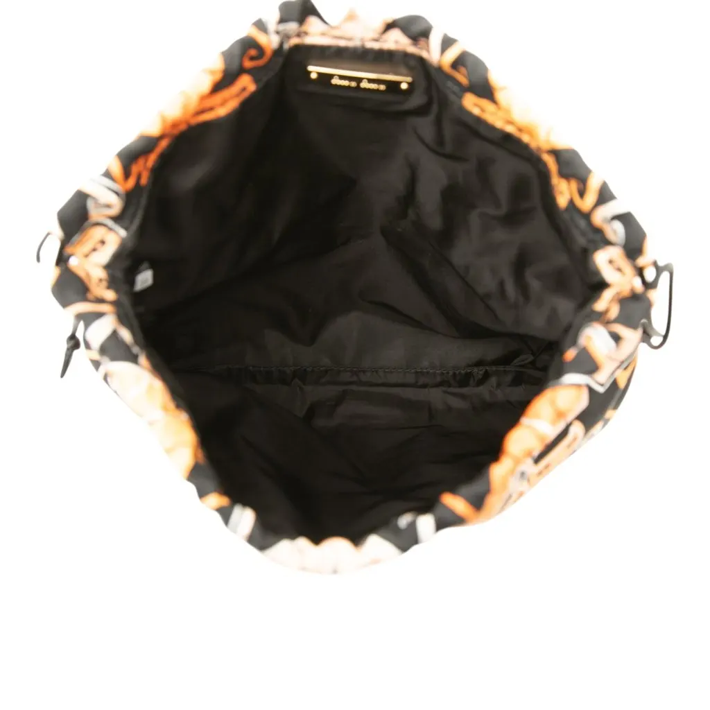 Miu Miu Nylon Cat Print Drawstring Pouch Black Polyamide Very good - Model View