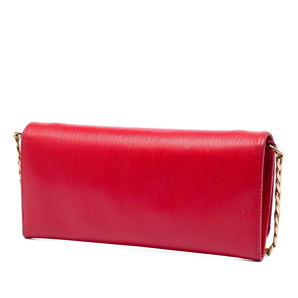 Prada Vitello Move Wallet on Chain Red Leather Very good - Back View
