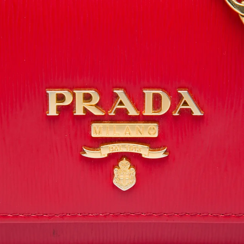 Prada Vitello Move Wallet on Chain Red Leather Very good - Box View