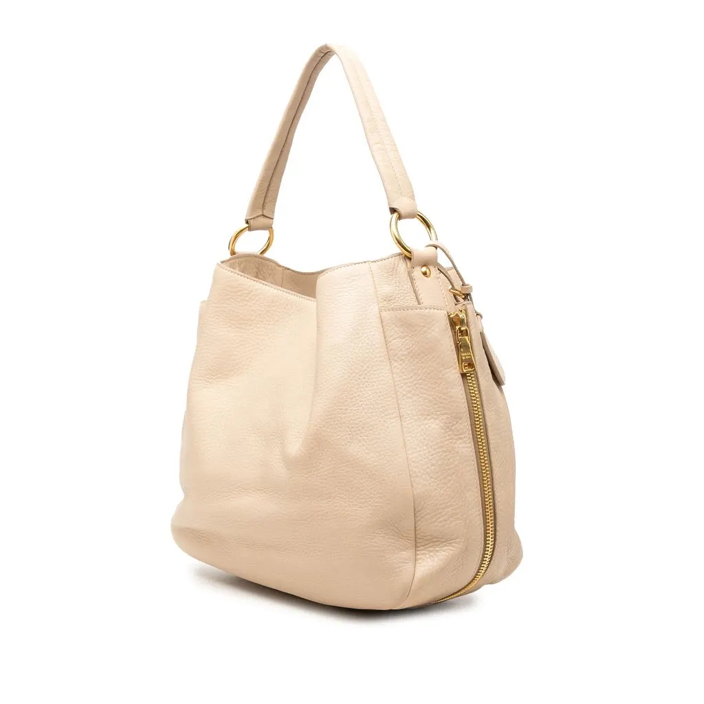 Prada Vitello Daino Side Zip Pocket Hobo Brown Leather Very good - Back View