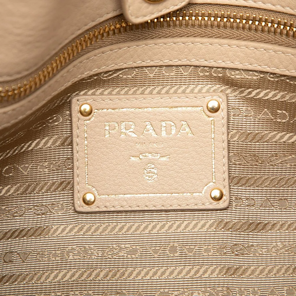Prada Vitello Daino Side Zip Pocket Hobo Brown Leather Very good - Box View