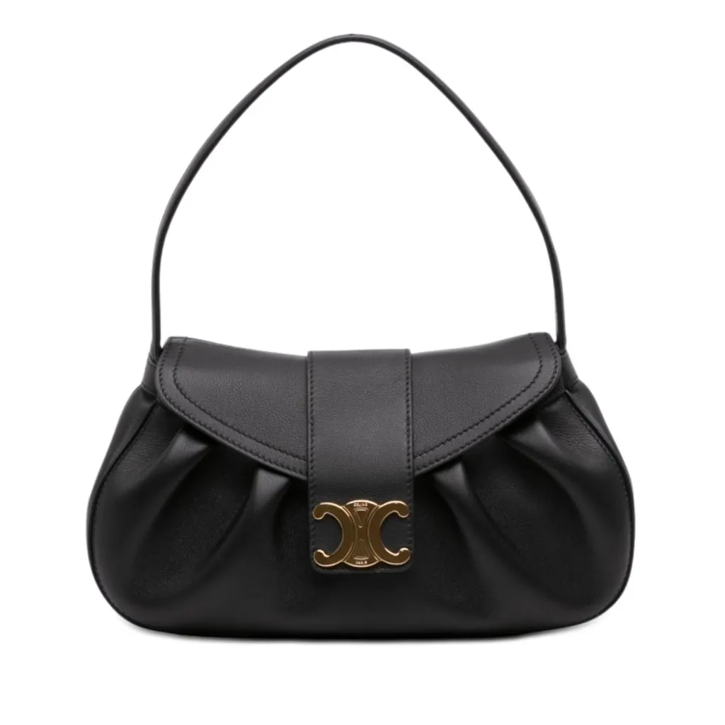 Celine Medium Calfskin Triomphe Polly Shoulder Bag Black Leather Very good - Front View
