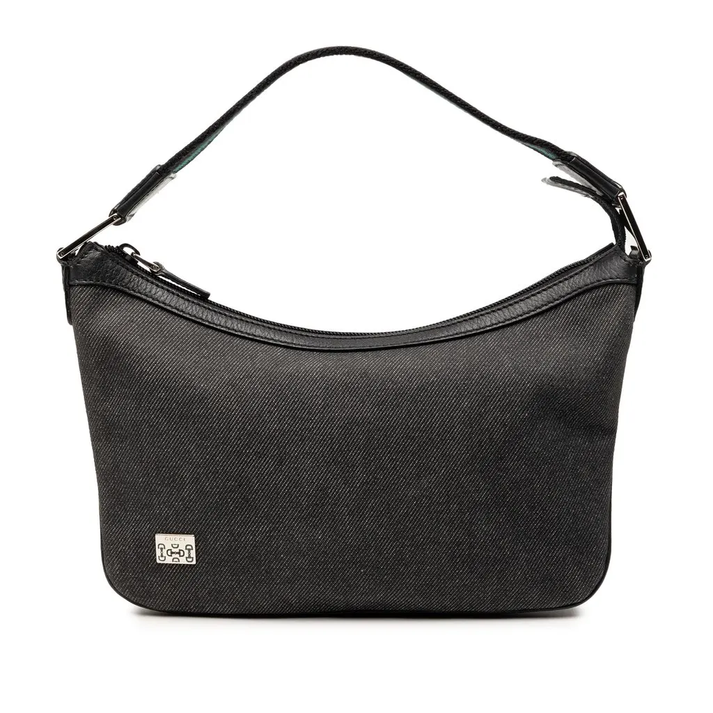Gucci Denim Web Shoulder Bag Black Very good - Front View