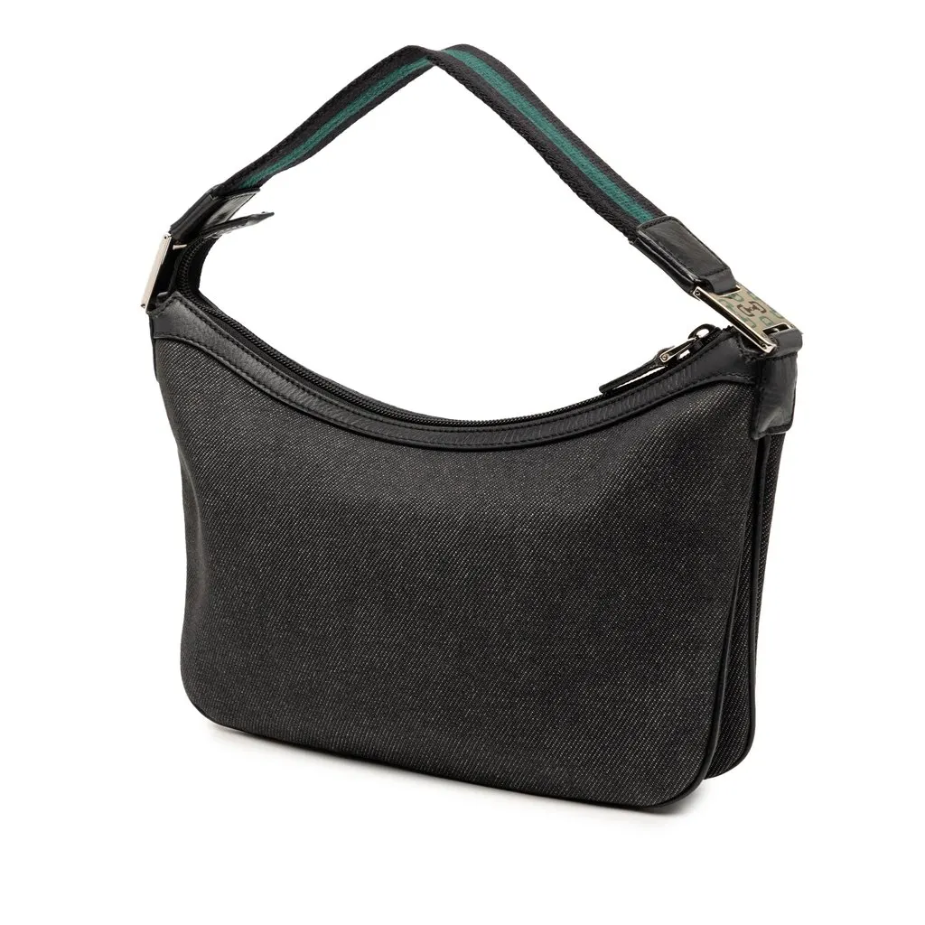 Gucci Denim Web Shoulder Bag Black Very good - Back View