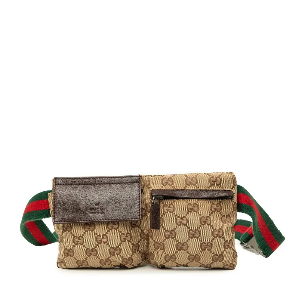 Gucci GG قماش ويب مزدوجة Pocket حزام حقيبة