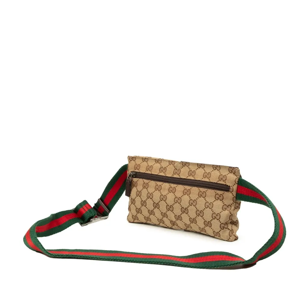 Gucci GG Canvas Web Double Pocket Belt Bag Beige Canvas Very good - Back View