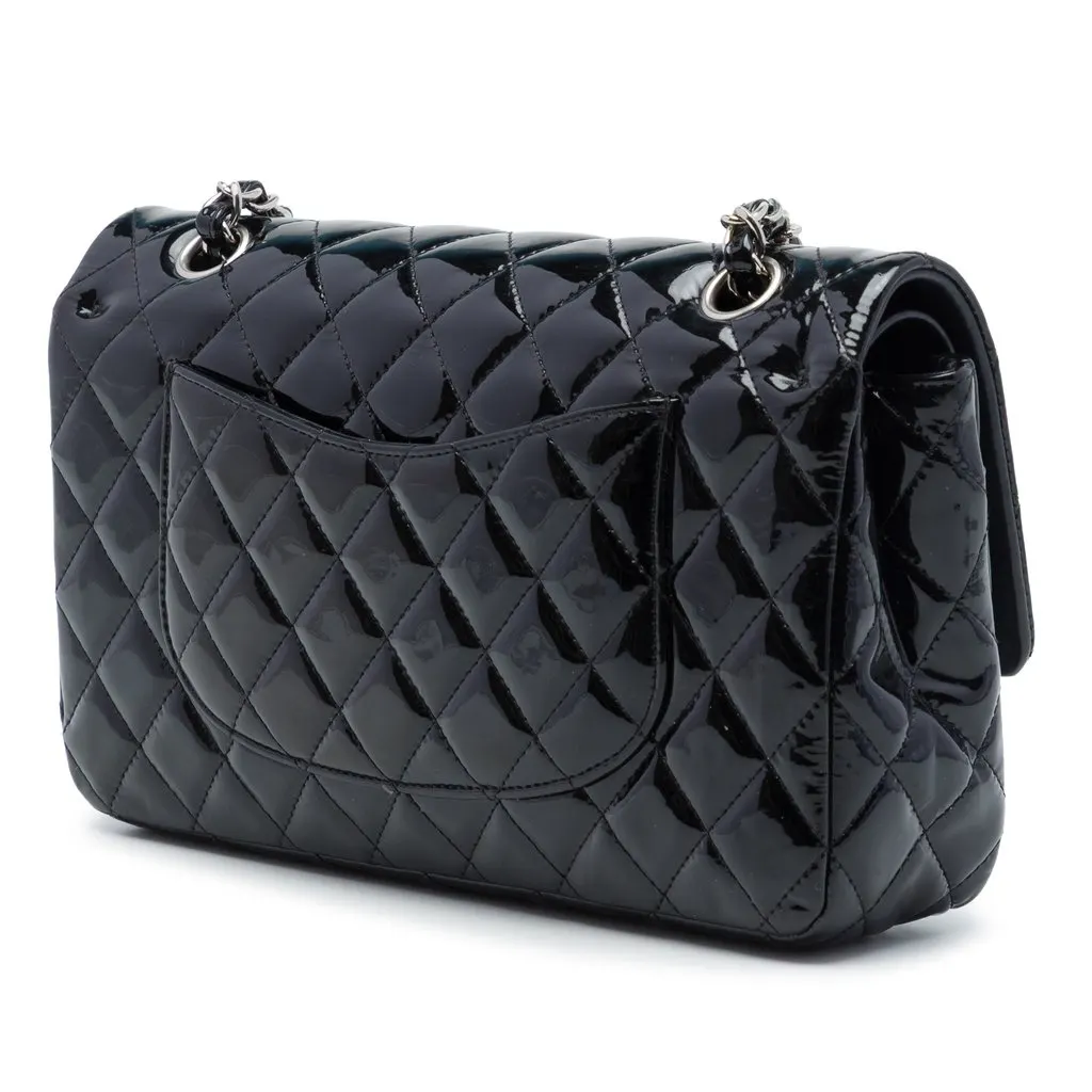 Chanel Medium Classic Patent Double Flap Black Leather Very good - Back View