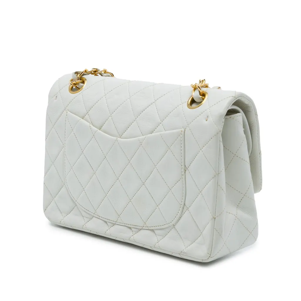 Chanel Small Classic Lambskin Double Flap White Leather Very good - Back View