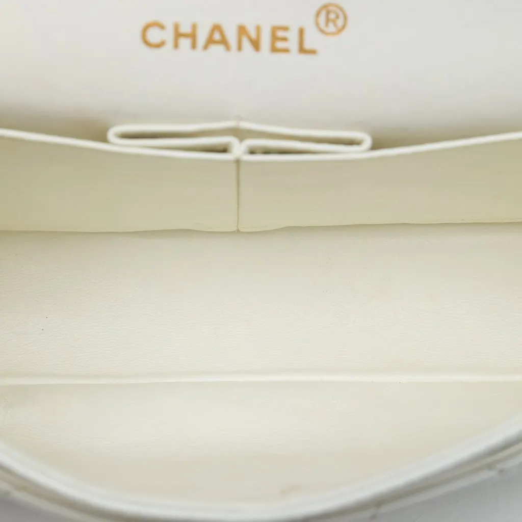 Chanel Small Classic Lambskin Double Flap White Leather Very good - Model View
