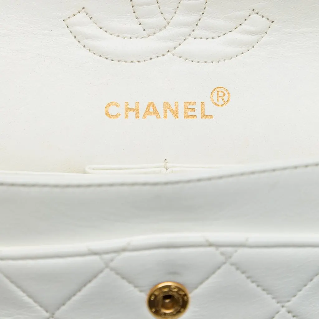 Chanel Small Classic Lambskin Double Flap White Leather Very good - Box View