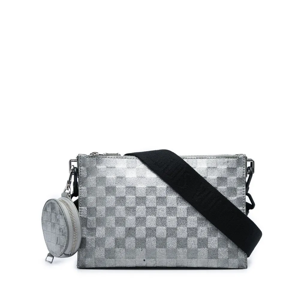 Louis Vuitton Damier Glitter Taurillon In The Loop Trio Pouch Black Leather Good - Front View