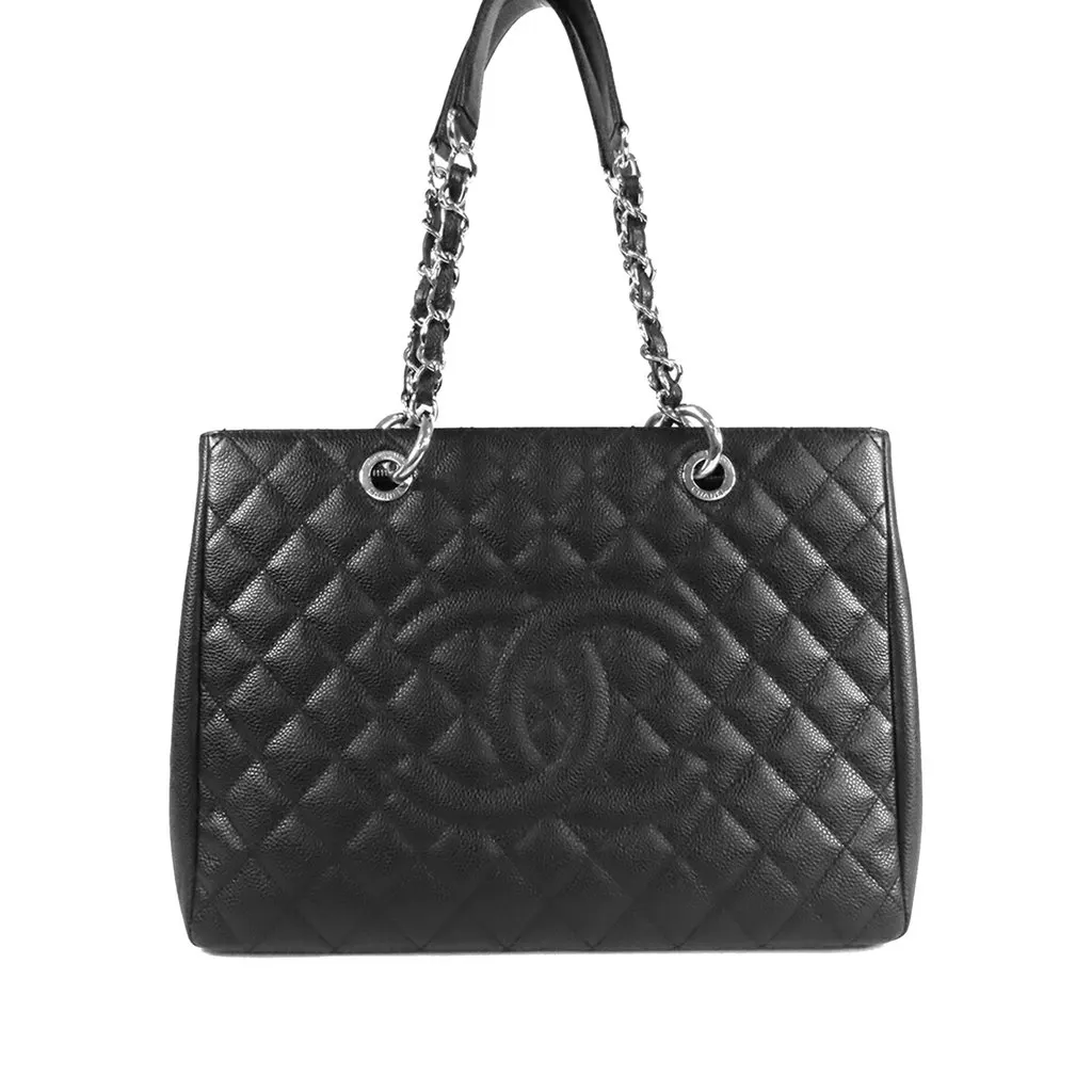 Chanel Caviar Grand Shopping Tote Black Leather Very good - Front View