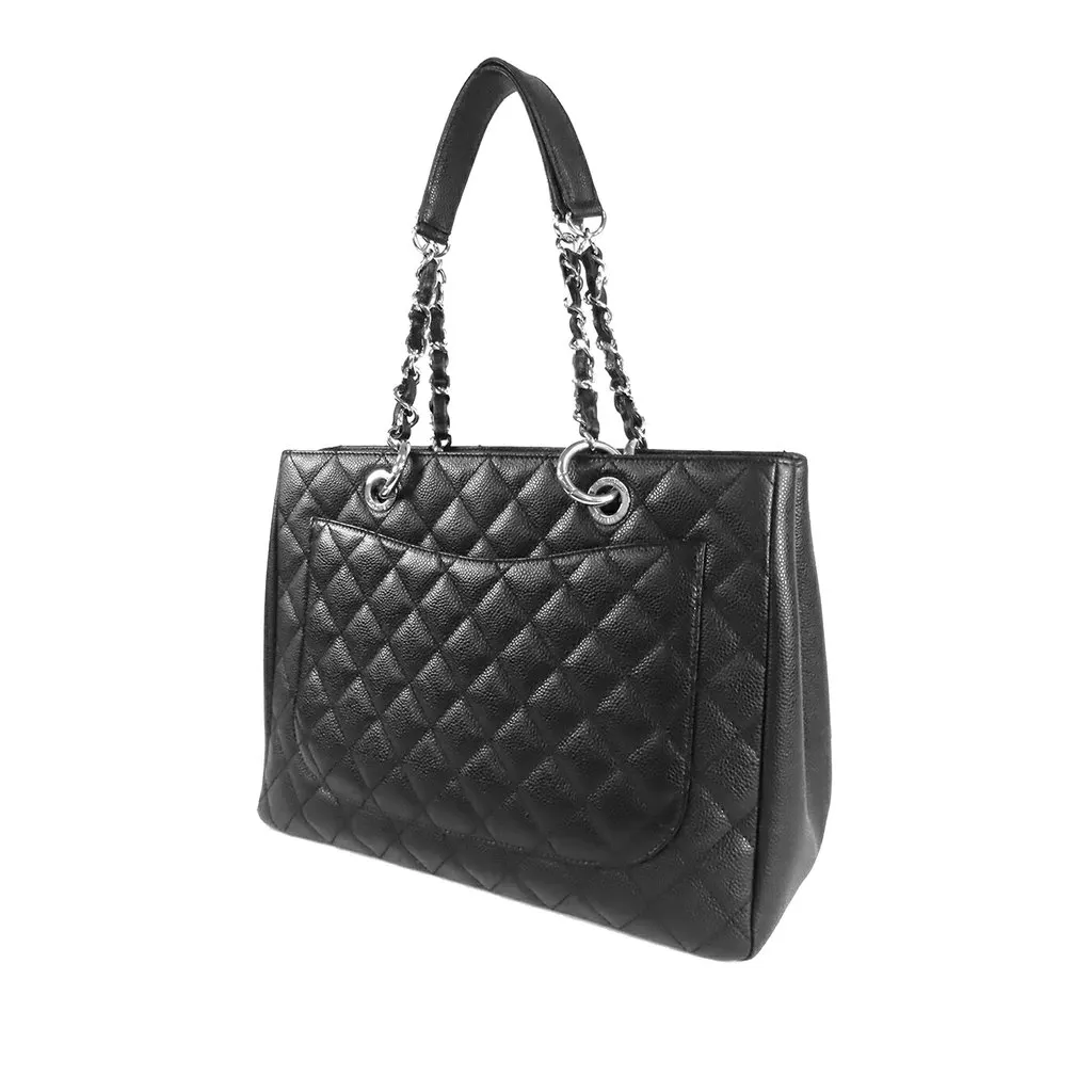 Chanel Caviar Grand Shopping Tote Black Leather Very good - Back View