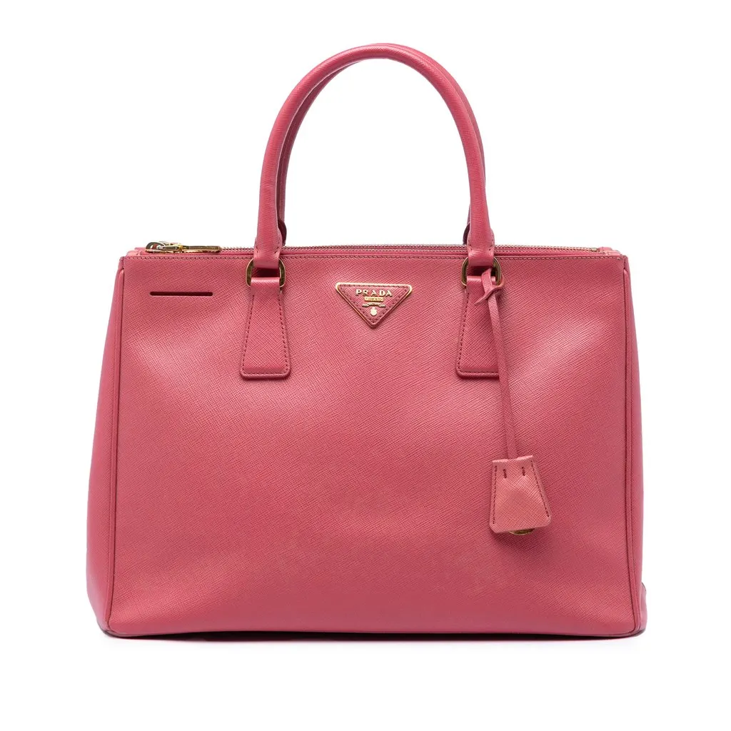 Prada Large Saffiano Lux Galleria Double Zip Tote Pink Leather Very good - Front View