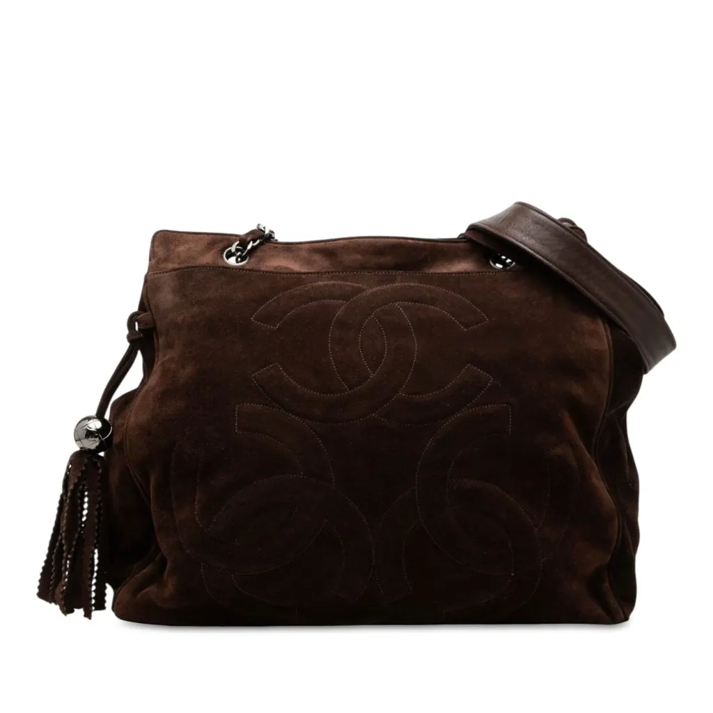 Chanel Triple CC Suede Tote Brown Leather Very good - Front View