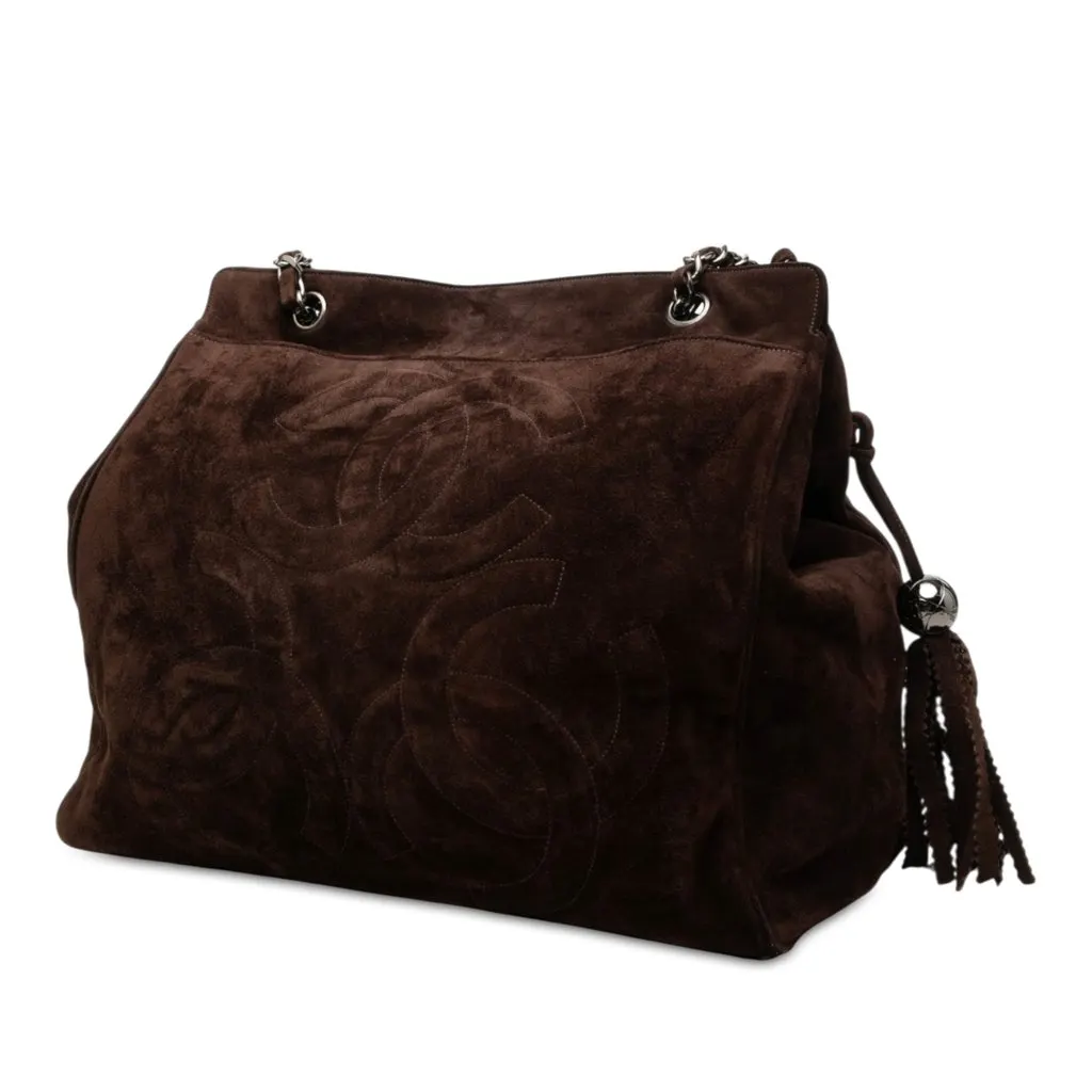 Chanel Triple CC Suede Tote Brown Leather Very good - Back View