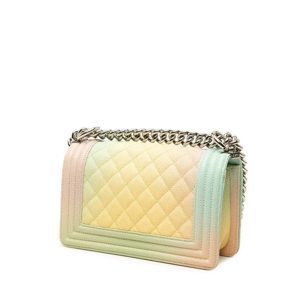 Chanel Small Quilted Caviar Rainbow Boy Flap Green Leather Very good - Back View