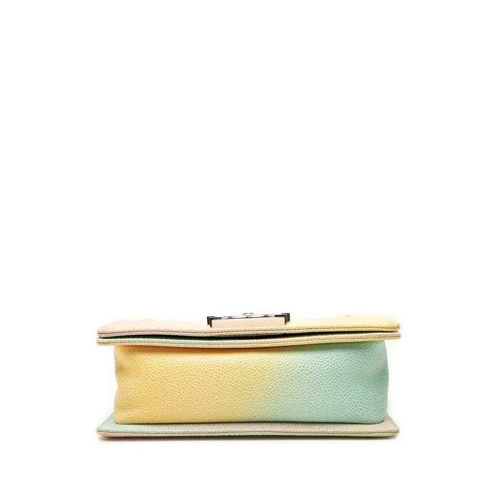 Chanel Small Quilted Caviar Rainbow Boy Flap Green Leather Very good - Inside View