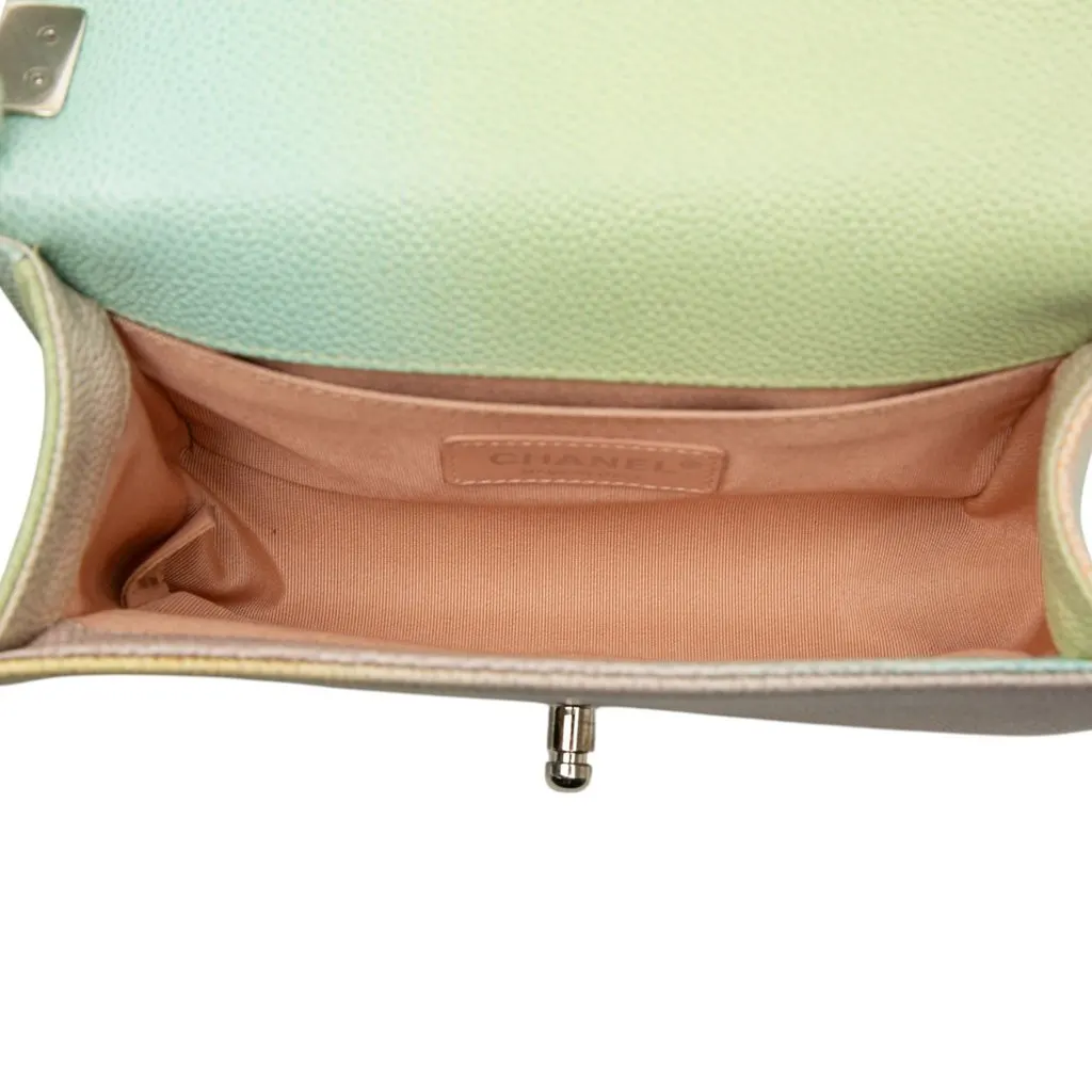 Chanel Small Quilted Caviar Rainbow Boy Flap Green Leather Very good - Model View