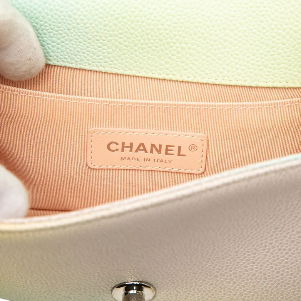 Chanel Small Quilted Caviar Rainbow Boy Flap Green Leather Very good - Box View