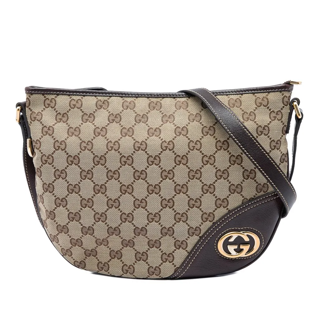 Gucci Medium GG Canvas New Britt Half Moon Crossbody Beige Canvas Good - Front View