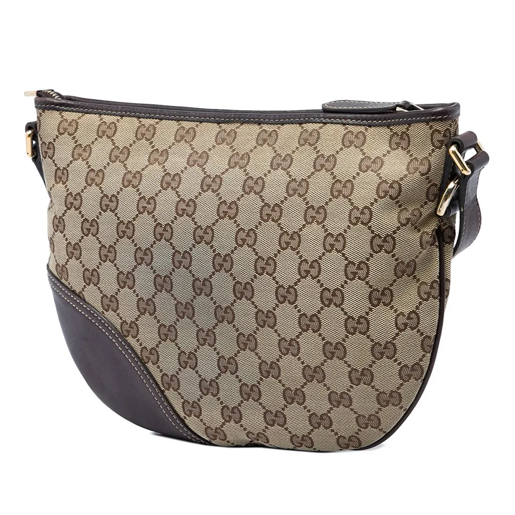 Gucci Medium GG Canvas New Britt Half Moon Crossbody Beige Canvas Good - Back View