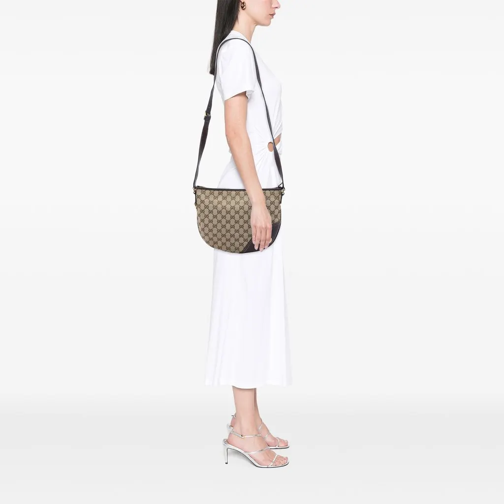 Gucci Medium GG Canvas New Britt Half Moon Crossbody Beige Canvas Good - Box View