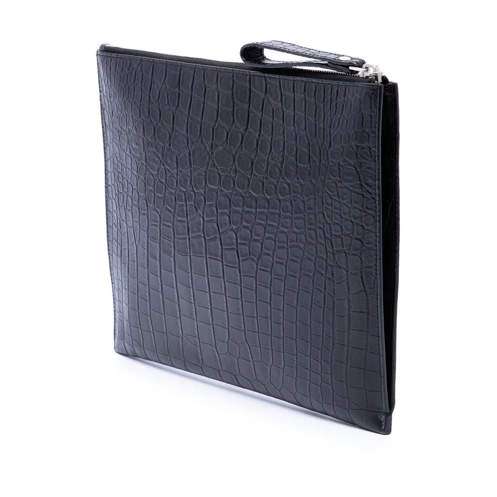 Saint Laurent Croc Embossed Leather Clutch Black Leather Very good - Back View
